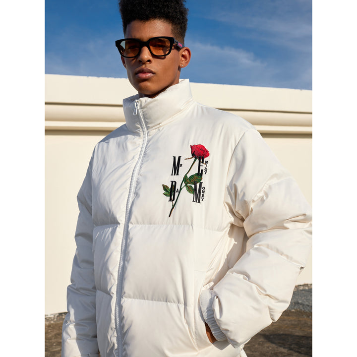 MEDM Embroidery Rose Logo Down Jacket White