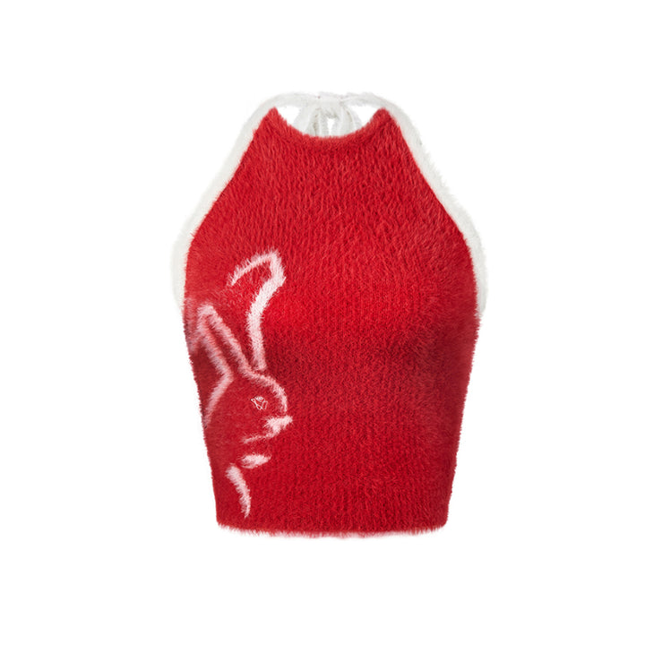 NotAwear Rabbit Year Knit Fur Vest Top Red