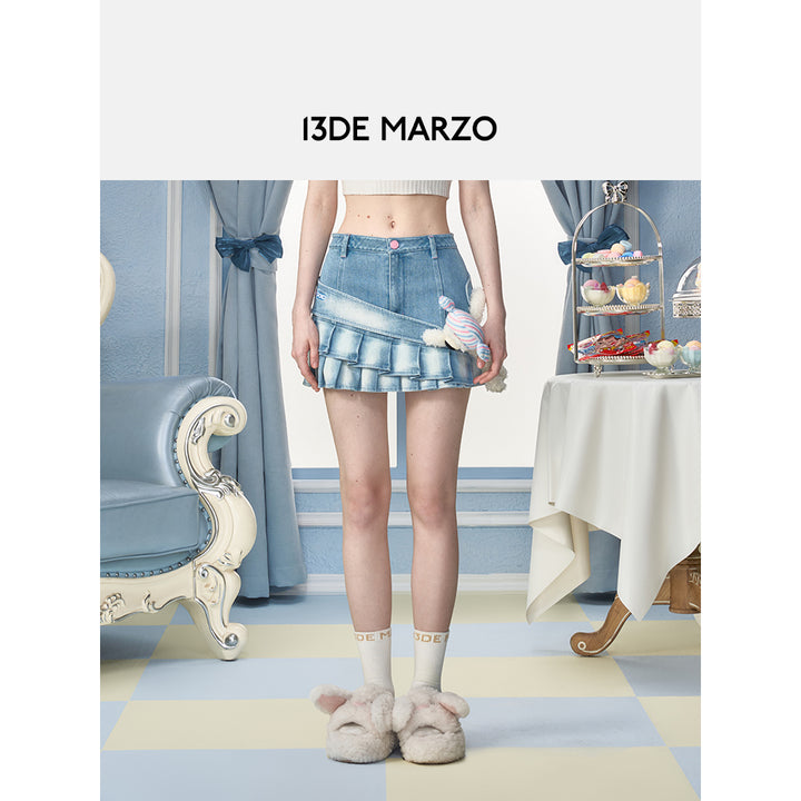 13De Marzo X PEKO Plush Bear Denim Skirt