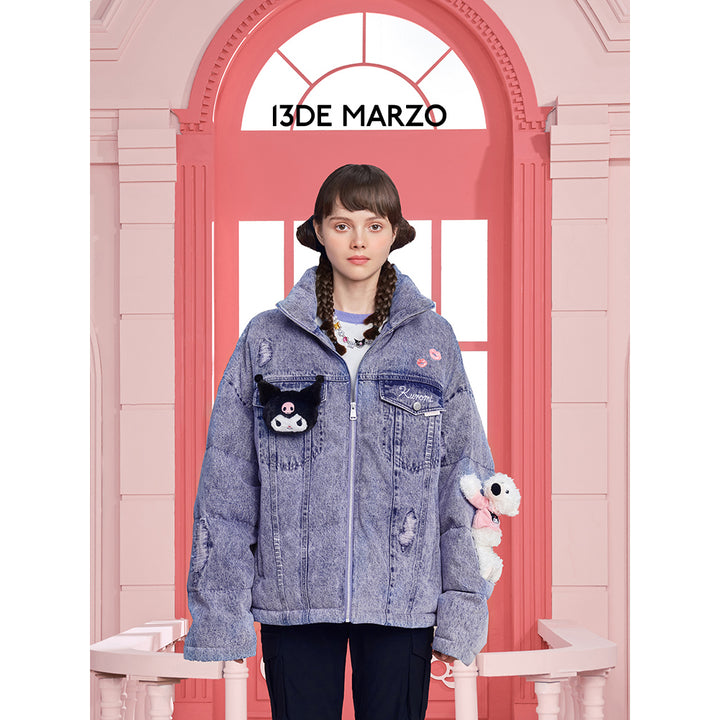 13De Marzo X Kuromi Bear Washed Denim Down Jacket Purple - Mores Studio