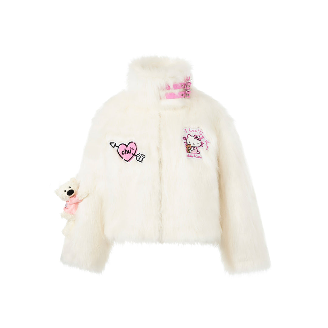 13De Marzo X Hello Kitty Bear Artificial Mink Coat White - Mores Studio
