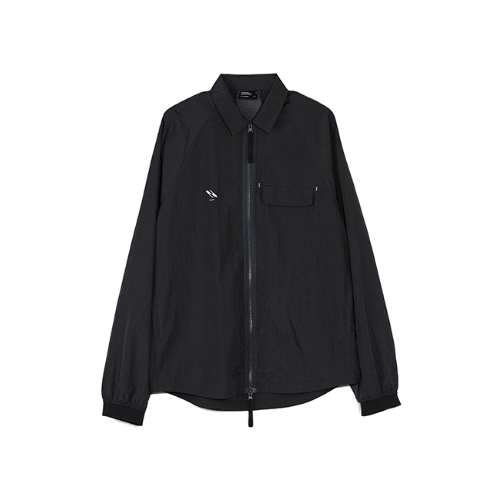 Roaringwild Metallic Zip Up Nylon Shirt Jacket Black