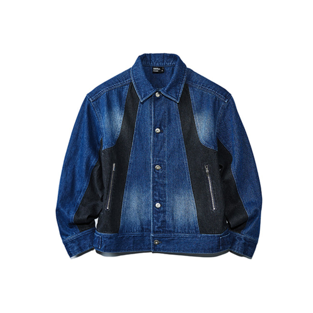 Roaringwild Contrast Panel Denim Jacket Washed Blue