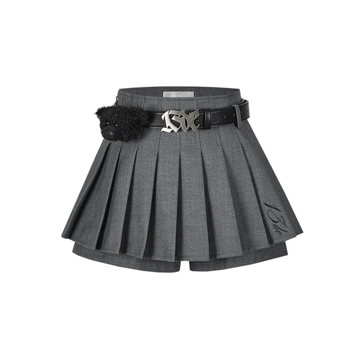13De Marzo High Waist Belt Pleated Skirt Shorts Grey
