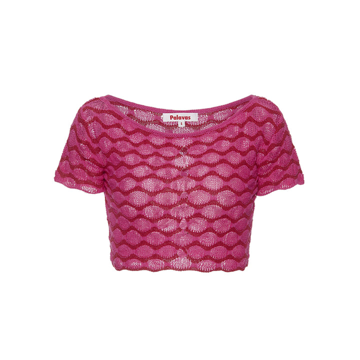 Palavas Mesh Hollow Knit Short Sleeve Top Pink