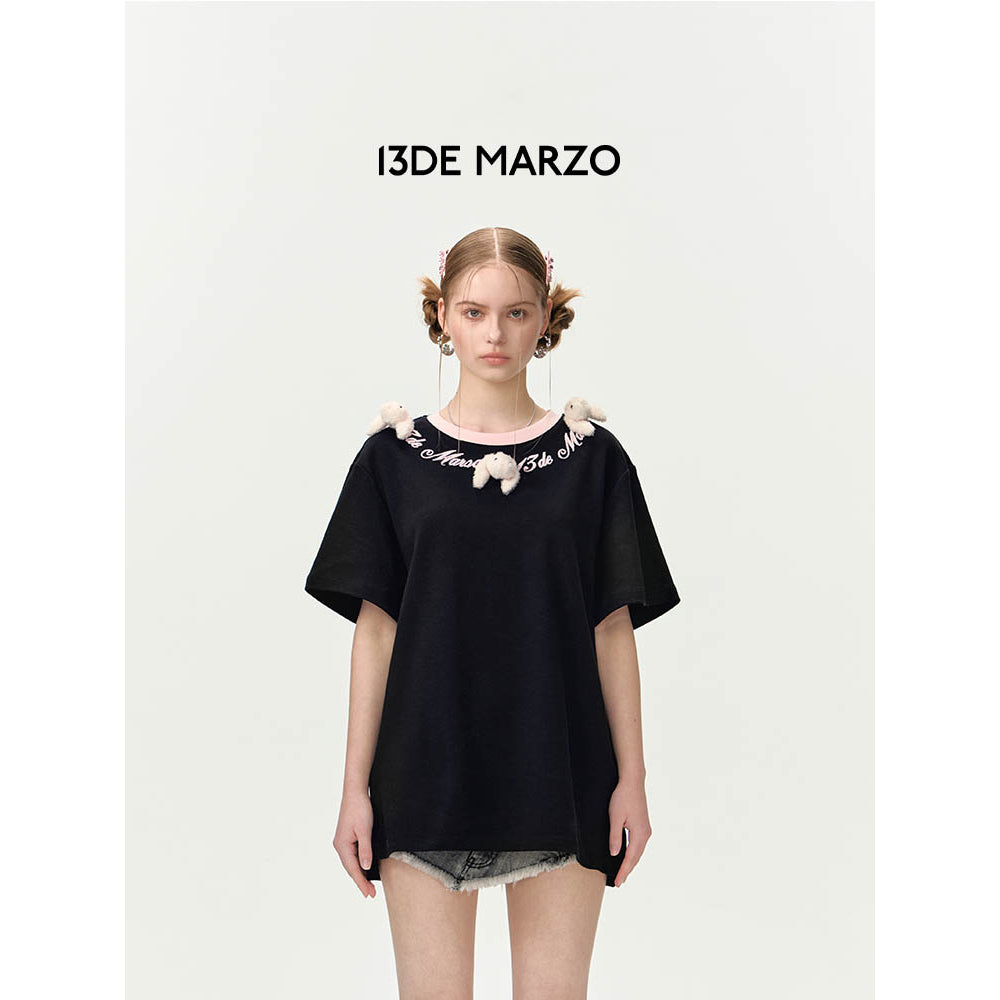 13De Marzo Doozoo Collar Embroidered Logo T-Shirt Black