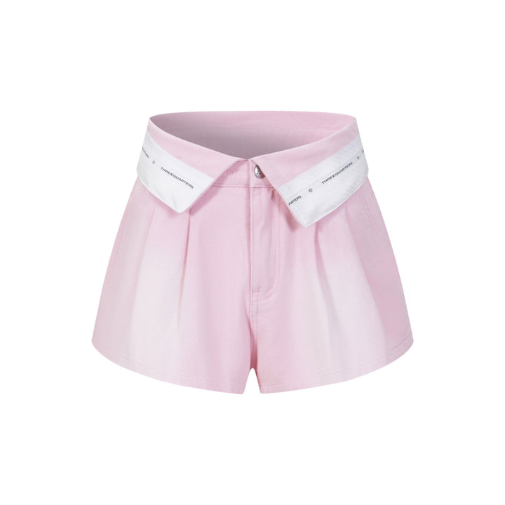 Three Quarters Flip Waist Logo Washed Denim Shorts Pink