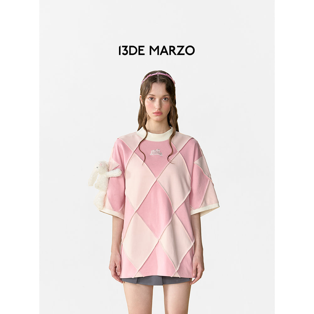 13De Marzo Hemming Diamond Checked T-Shirt Pink