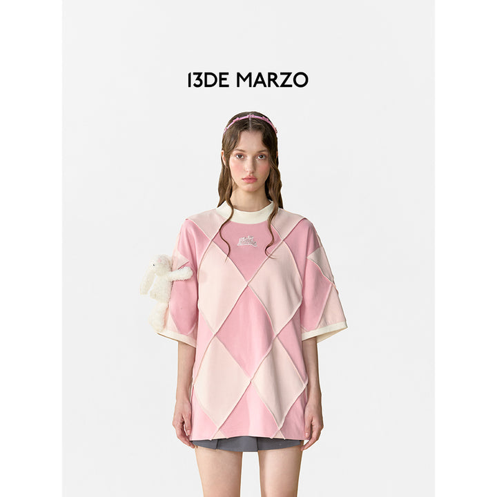 13De Marzo Hemming Diamond Checked T-Shirt Pink