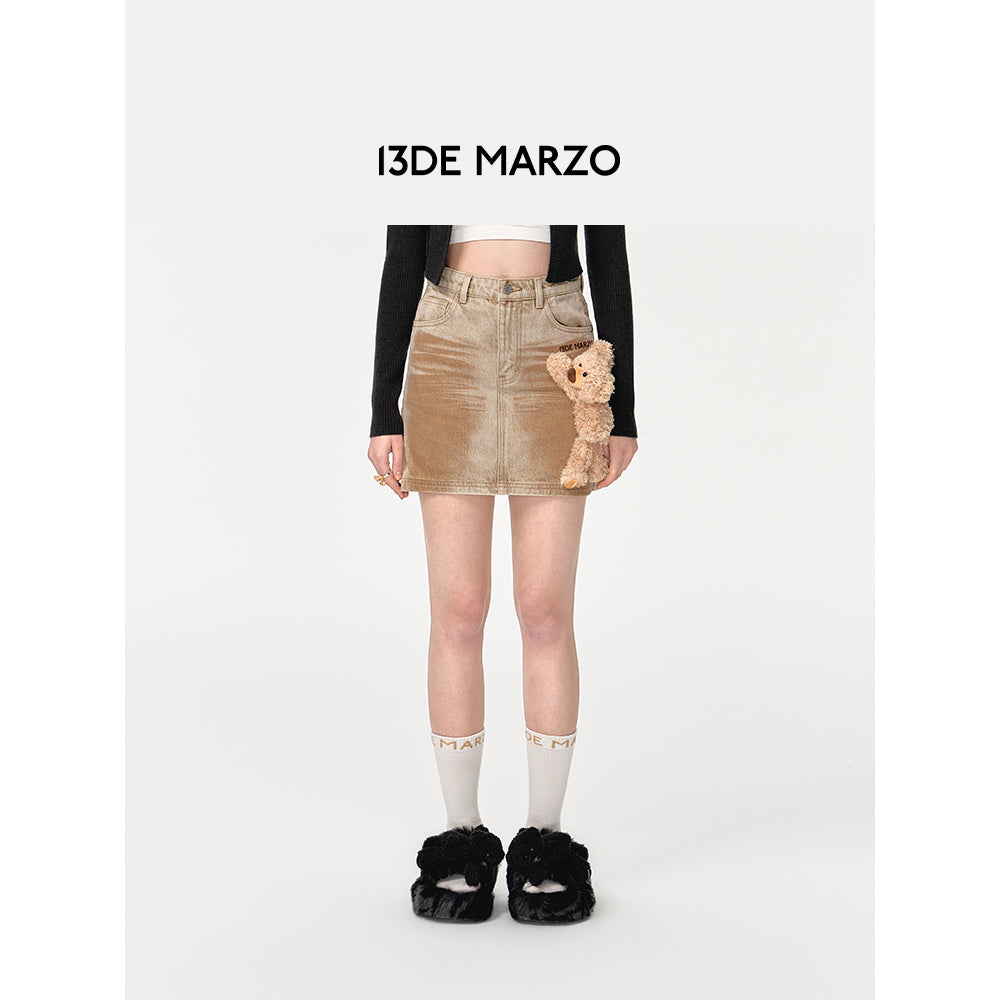 13De Marzo Doozoo Heart Logo Denim Skirt Khaki