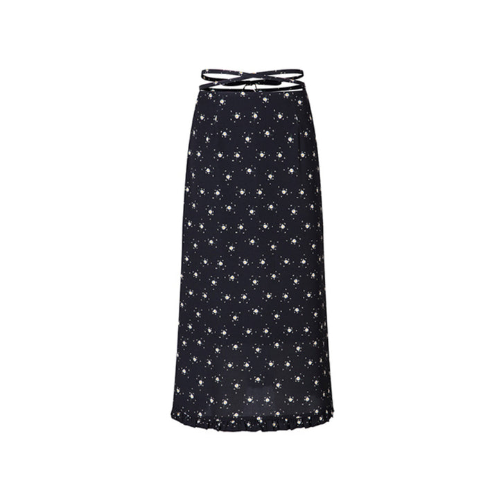 Herlian Daisy Floral Long Skirt Black