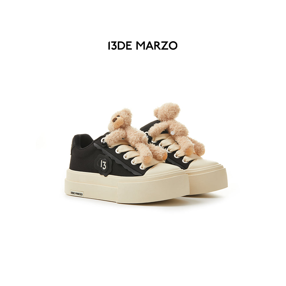 13De Marzo Thick-Soled Patch Canvas Sneaker Black