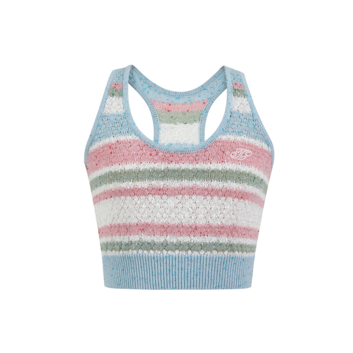 Three Quarters Contrast Color Knitted Striped Vest Top