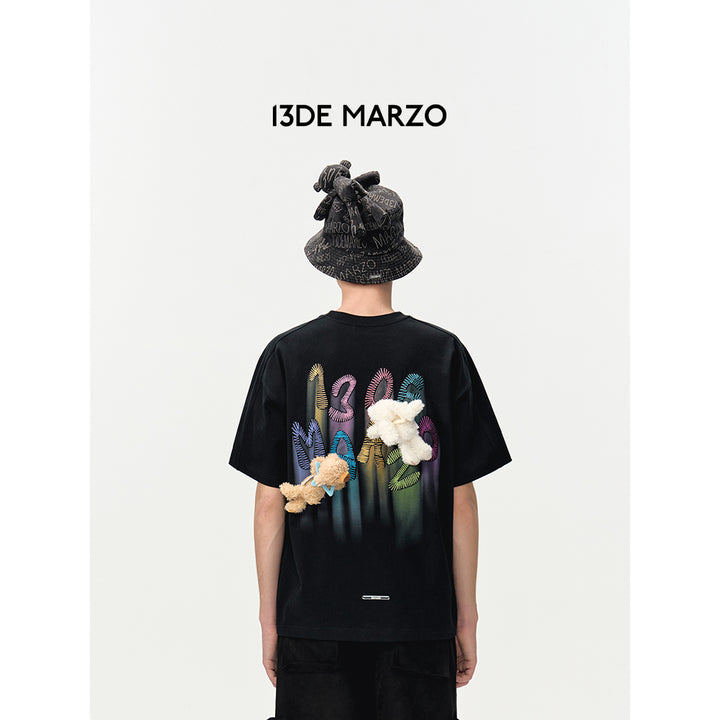 13De Marzo Doozoo Hollow Colored Logo Bear T-Shirt Black