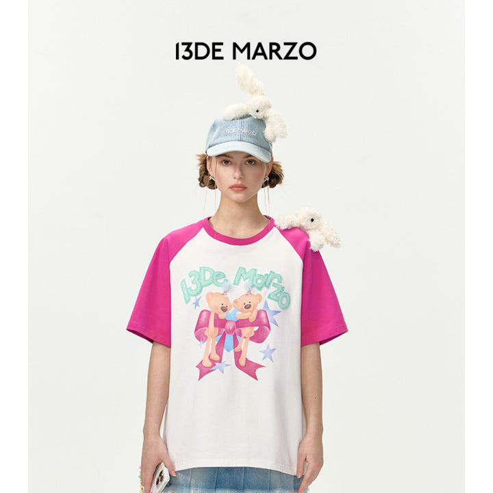 13De Marzo Shoulder Rabbit Raglan T-Shirt Pink