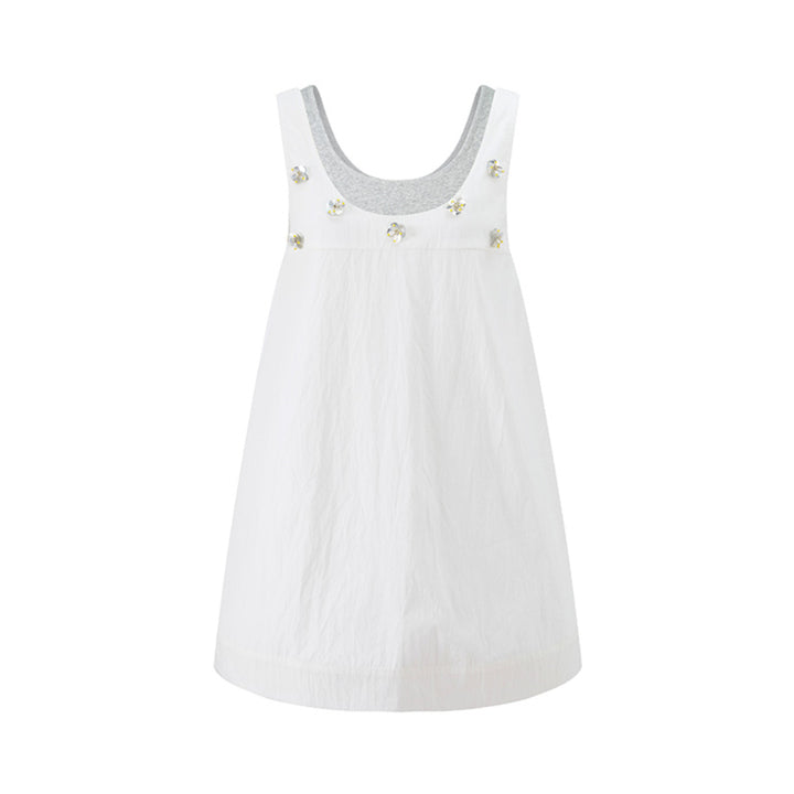 Herlian Fake-2-Piece Beaded Vest Dress White