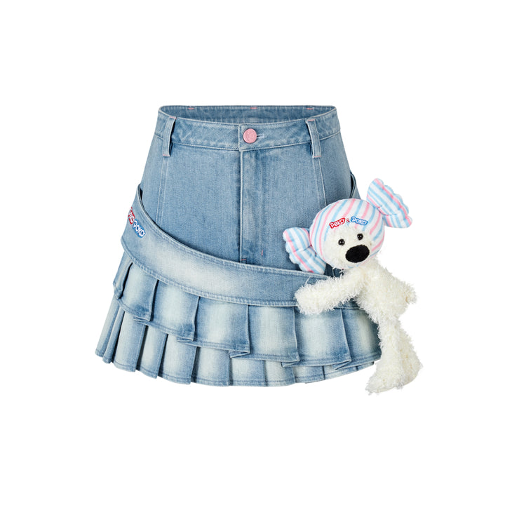 13De Marzo X PEKO Plush Bear Denim Skirt