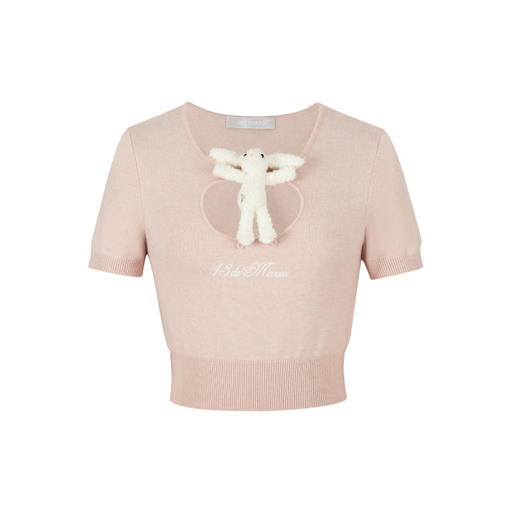 13De Marzo Doozoo Hollow Out Knit Top Pink