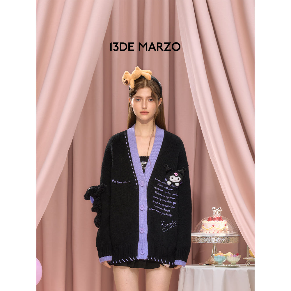 13De Marzo X Kuromi Bear Suture Cardigan Black