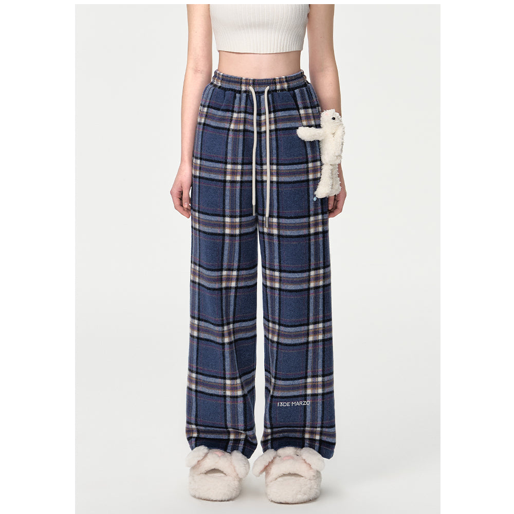 13De Marzo Doozoo Plaid Straight Pants Navy Blue