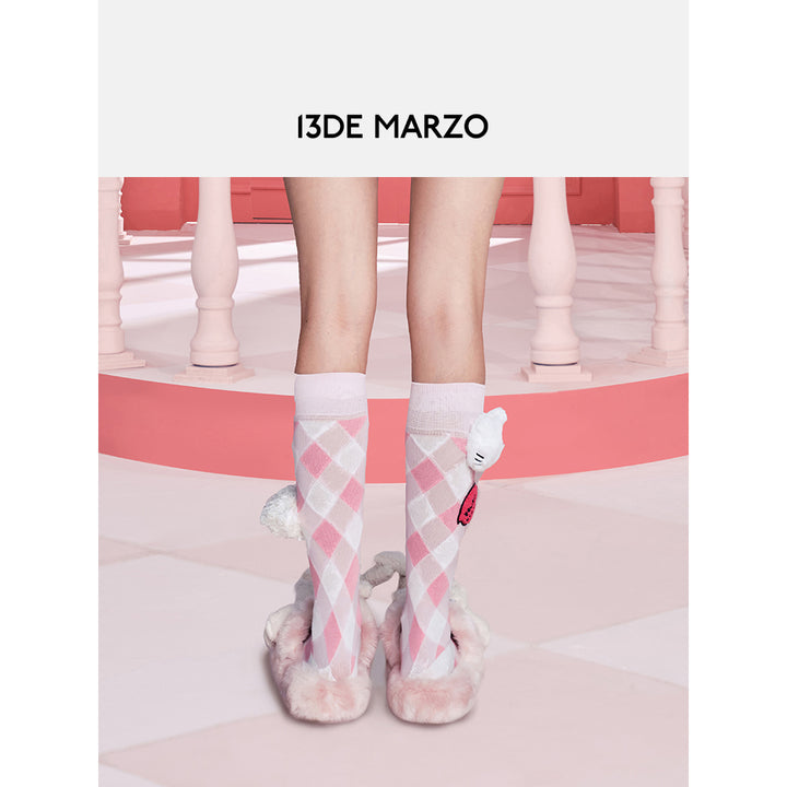 13De Marzo X Hello Kitty Bear Plaid Stocking Pink - Mores Studio