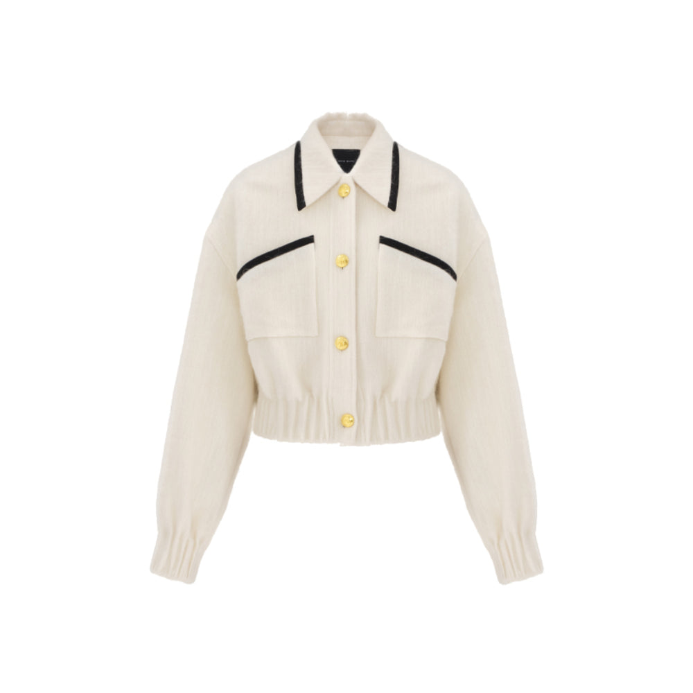 Concise-White Golden Button College Style Woolen Jacket White - Mores Studio