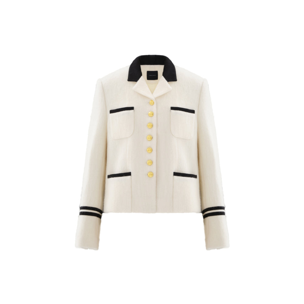 Concise-White Vintage Navy Golden Buckle Woolen Jacket White - Mores Studio