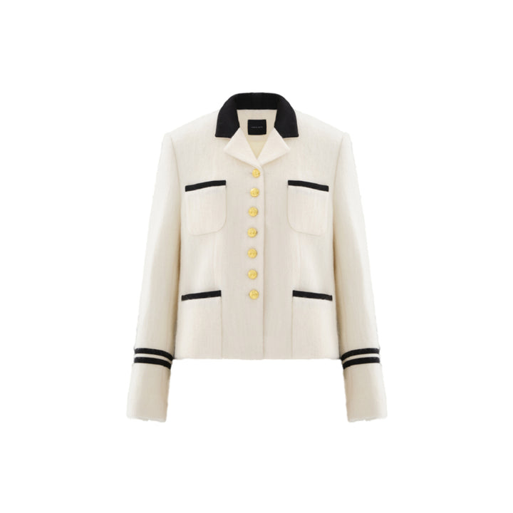 Concise-White Vintage Navy Golden Buckle Woolen Jacket White - Mores Studio