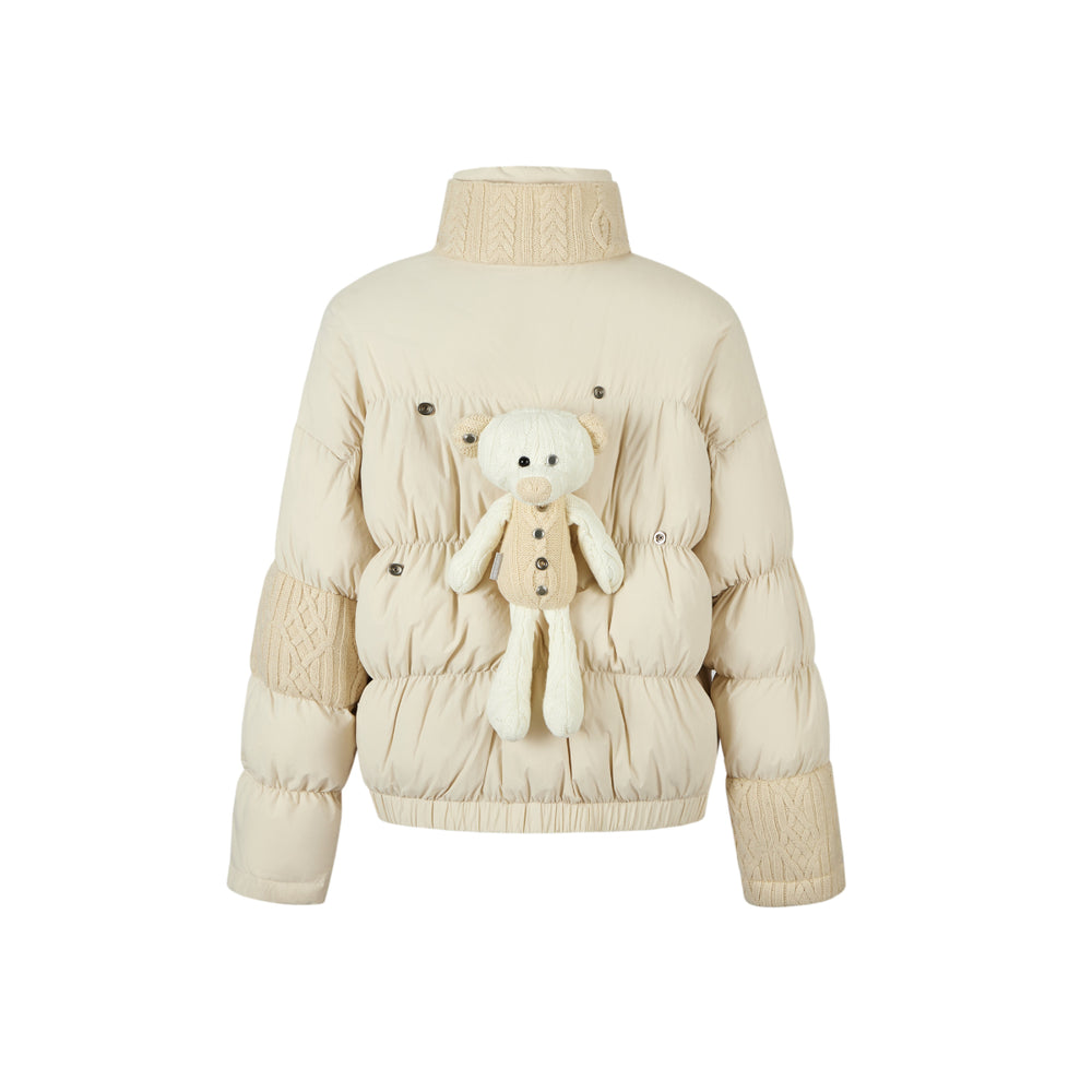 13De Marzo Bear Knit Patch Wrinkle Down Jacket - Mores Studio