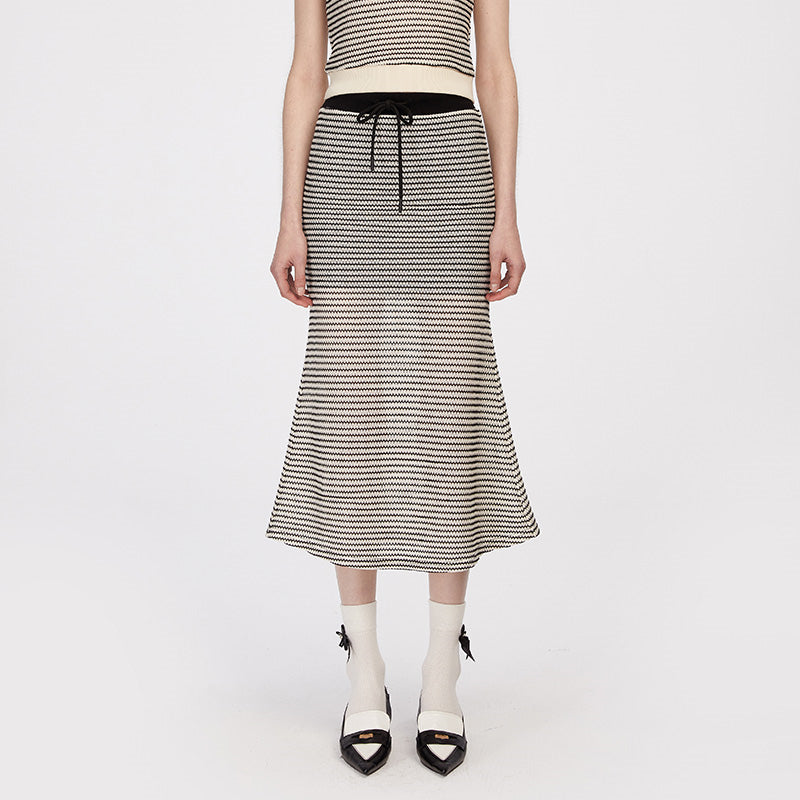Herlian Striped Drawstring Hollow Knitted Fishtail Skirt