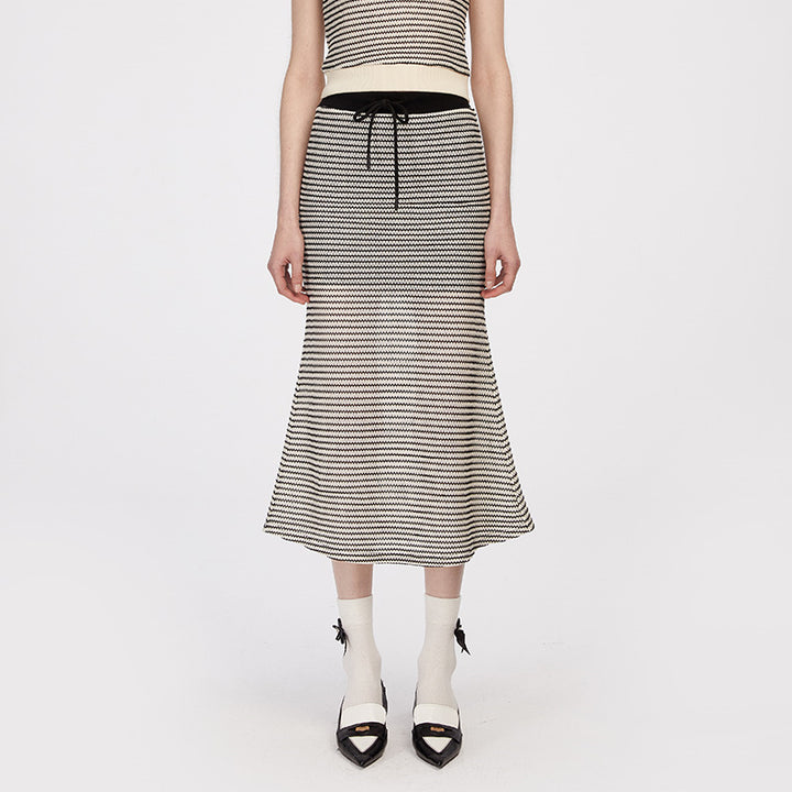 Herlian Striped Drawstring Hollow Knitted Fishtail Skirt