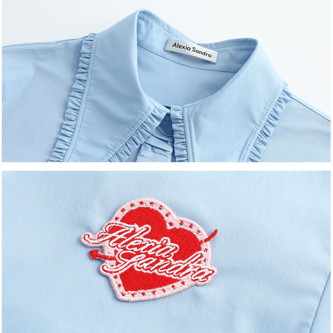 Alexia Sandra Embroidery Heart Ruffled Shirt Blue - Mores Studio