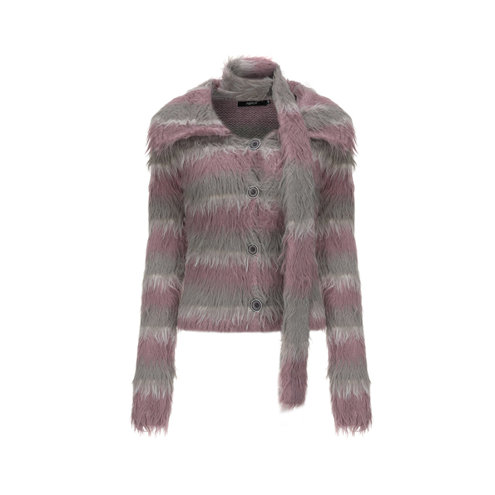 AGAM Striped Fuzzy Fur Cardigan Purple - Mores Studio