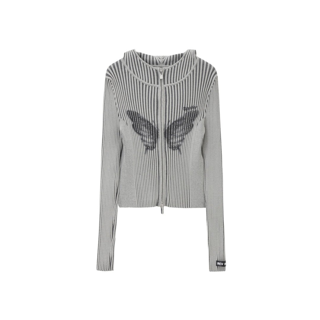 Revan Butterfly Zip Up Knitted Hoodie Grey - Mores Studio