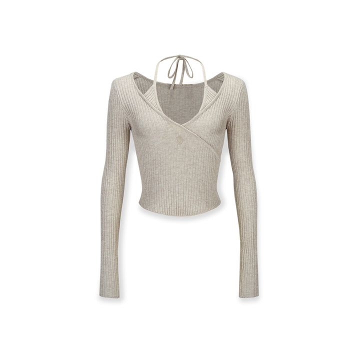 NotAwear Logo Embroidery Drawstring Woolen Knit Top Khaki - Mores Studio