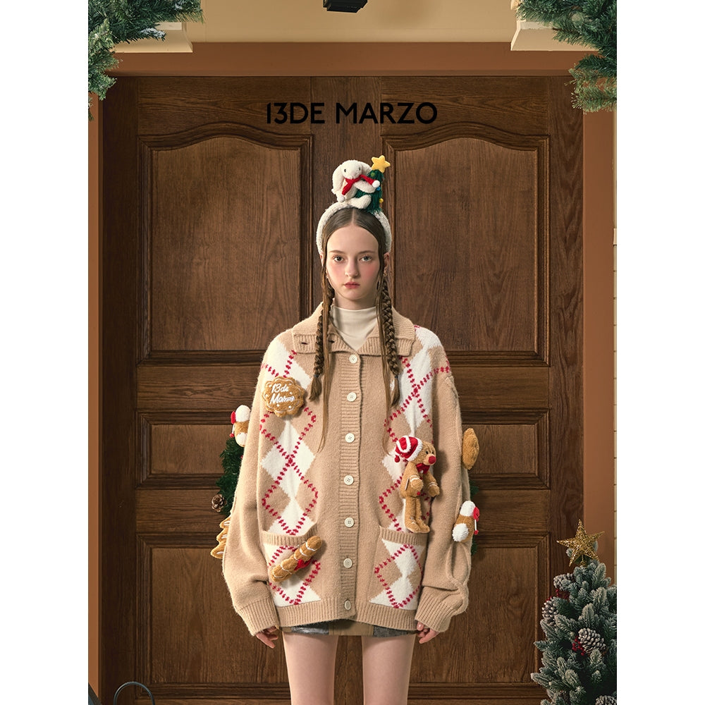 13De Marzo Christmas Bear Gingerbread Cardigan - Mores Studio