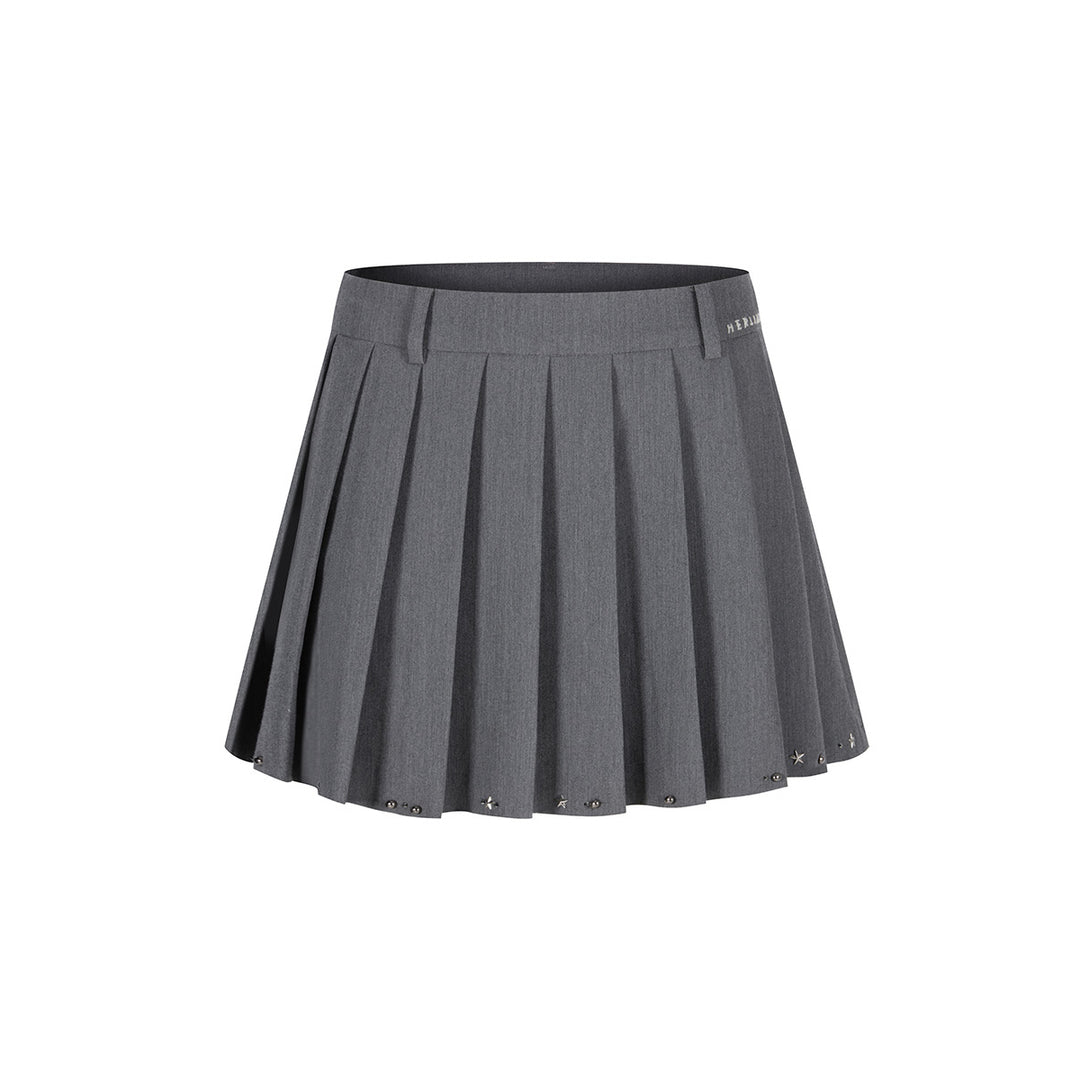 Herlian Rivet Pleated Skirt Grey