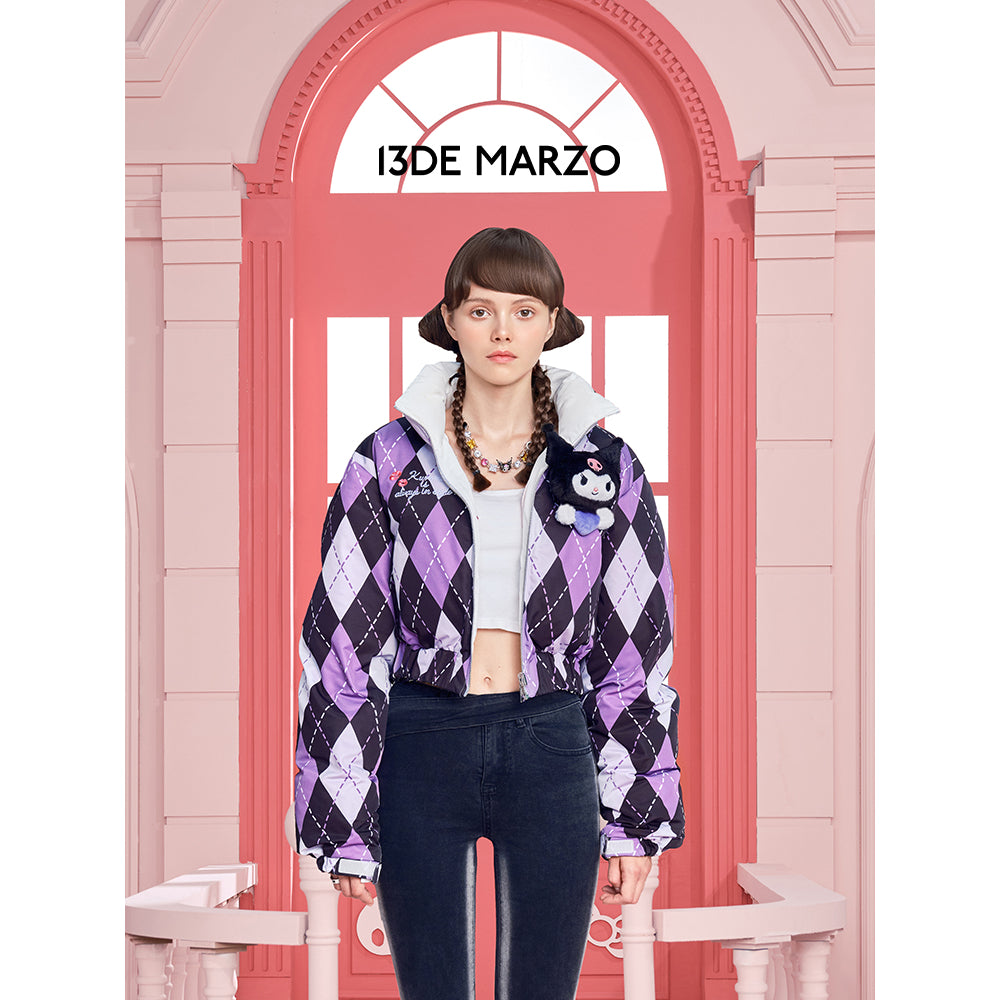 13De Marzo X Kuromi Reversible Plaid Down Jacket Purple - Mores Studio