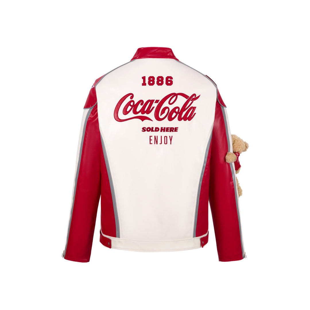 13De Marzo X Coca-Cola Bear Racing Leather Jacket Red - Mores Studio