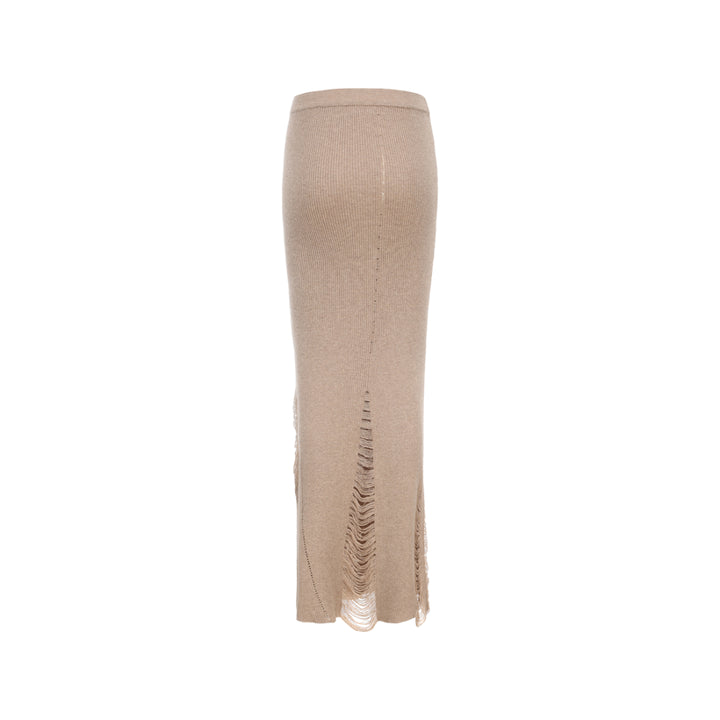 Elywood Destruction Mid-Length Knit Skirt Beige