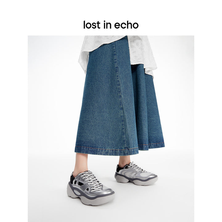 Lost In Echo Twist Upper Thick Sole Casual Retro Sneaker Sliver