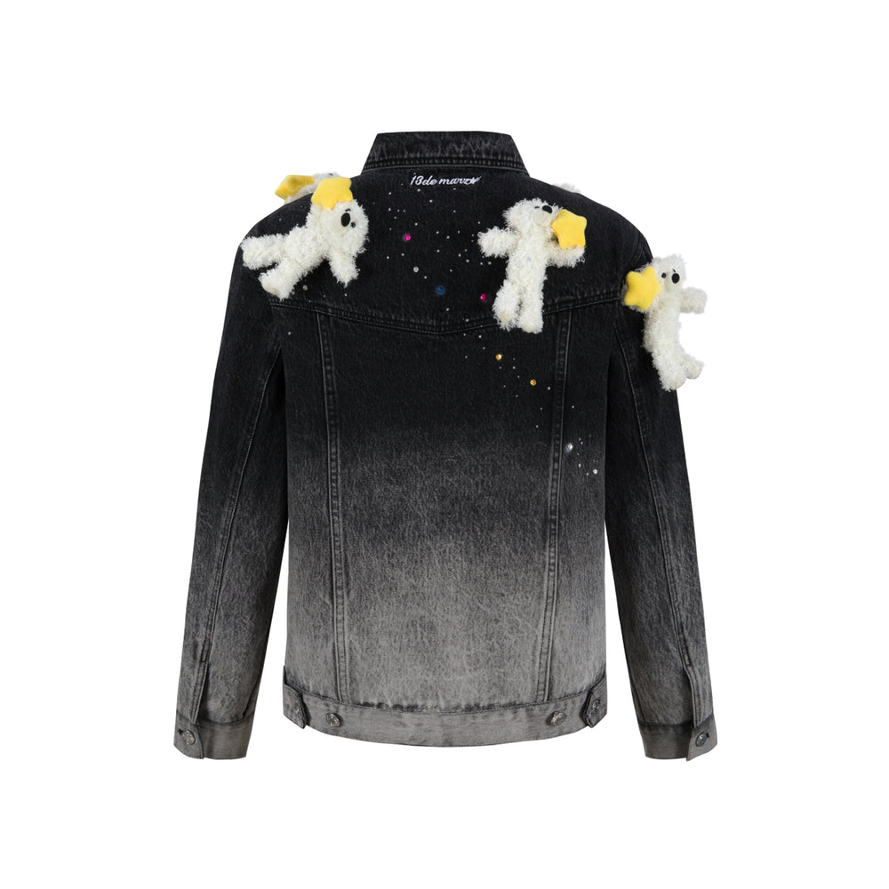13De Marzo Luminous Star Bear Denim Jacket Black - Mores Studio