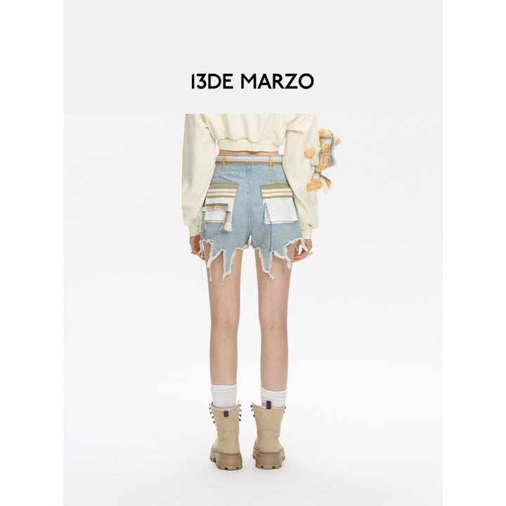 13De Marzo Bear Deconstruct Denim Shorts