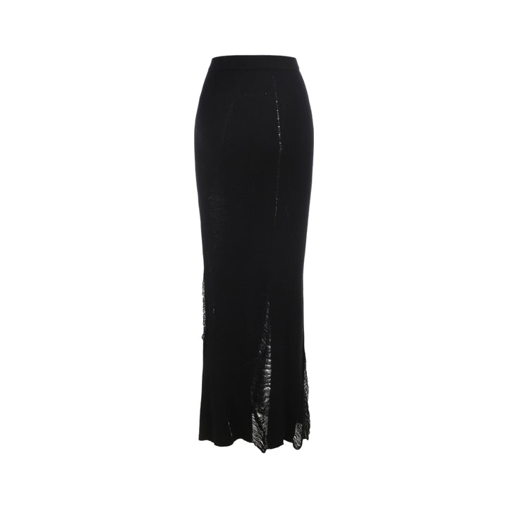 Elywood Destruction Mid-Length Knit Skirt Black