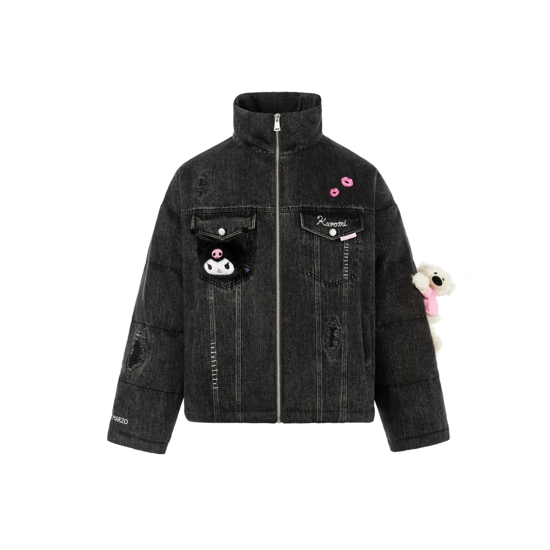 13De Marzo X Kuromi Bear Washed Denim Down Jacket Black - Mores Studio