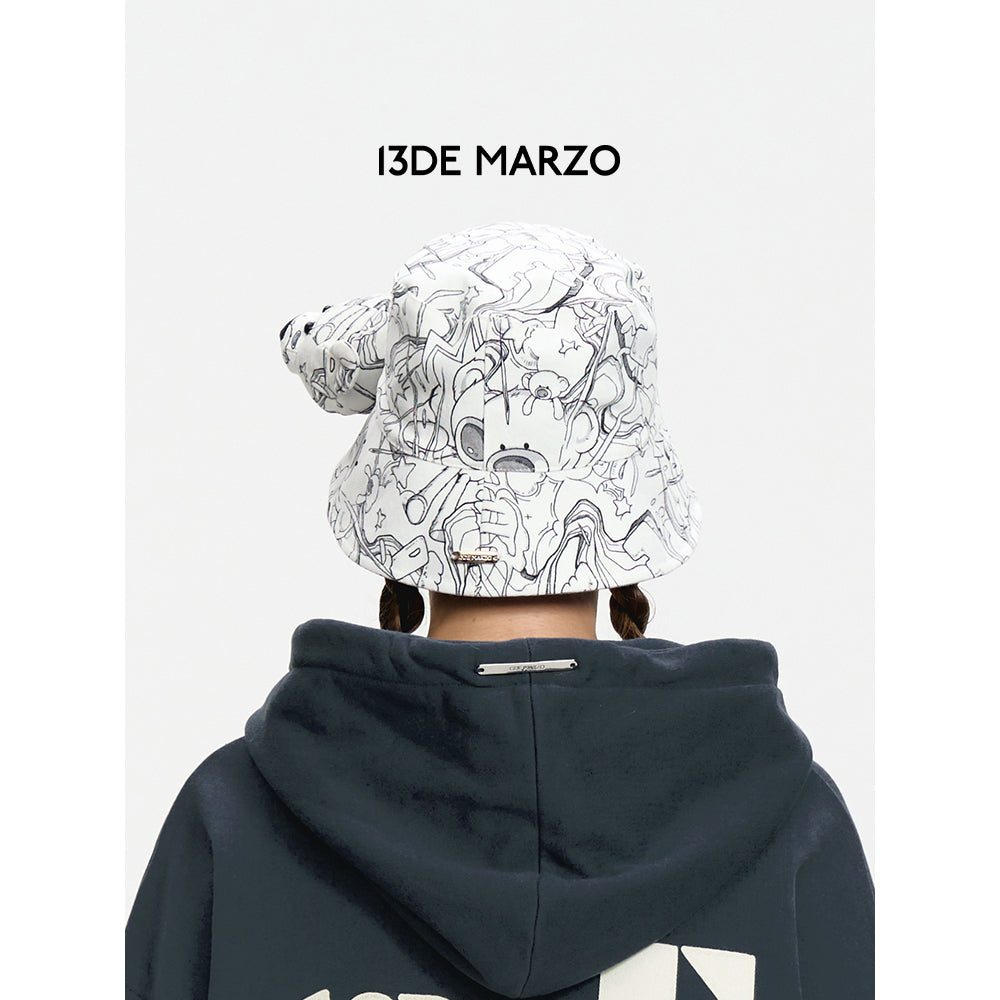 13De Marzo Bear Illustrate Inside-out Bucket Hat - Mores Studio