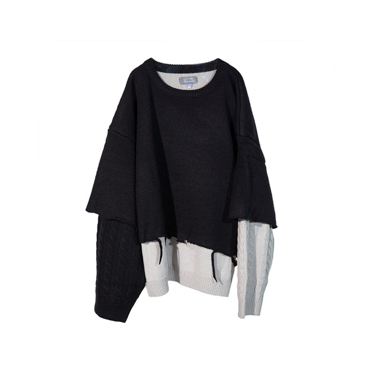 UMAMIISM Fake-2-Piece Ripped Twist Knitted Sweater Black