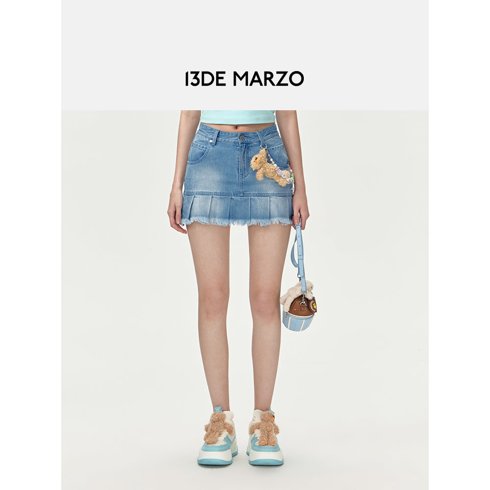 13De Marzo Logo Bead Chain Denim Skirt Blue