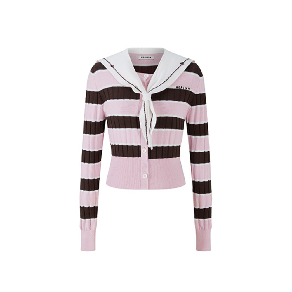Herlian Detachable Navy Collar Striped Sweater Pink