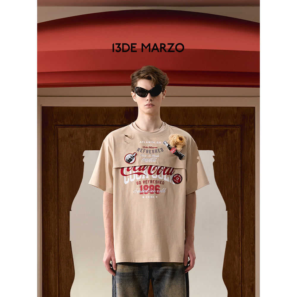 13De Marzo X Coca-Cola Bear Layered Logo T-Shirt Khaki